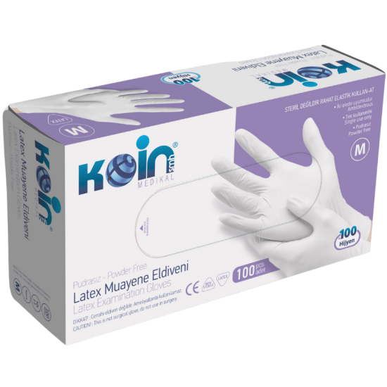 Koin Lateks Pudrasız Muayene Eldiveni M 100 lü Paket