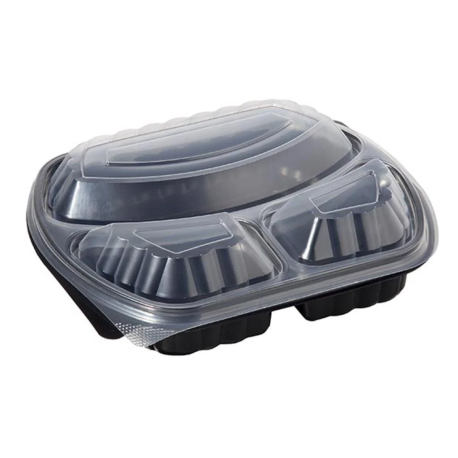 Microcup Mikrodalga 3 Bölmeli Yemek Kabı Siyah Takım 50 li Paket